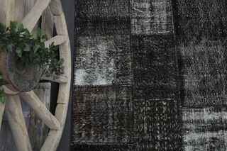 Handmade Vintage Black Patchwork Area Rug - Thumbnail