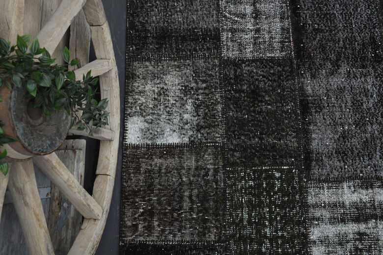 Handmade Vintage Black Patchwork Area Rug