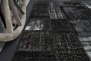 Handmade Vintage Black Patchwork Area Rug - Thumbnail