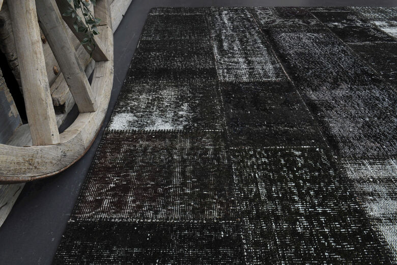 Handmade Vintage Black Patchwork Area Rug