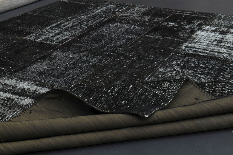 Handmade Vintage Black Patchwork Area Rug