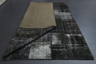 Handmade Vintage Black Patchwork Area Rug - Thumbnail