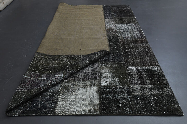 Handmade Vintage Black Patchwork Area Rug