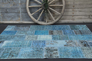 Handmade Vintage Blue Area Rug - Thumbnail