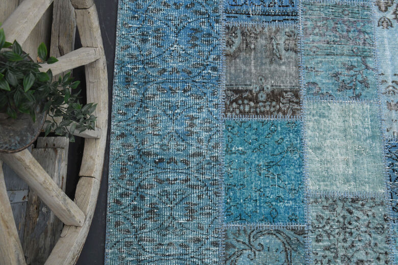 Handmade Vintage Blue Area Rug