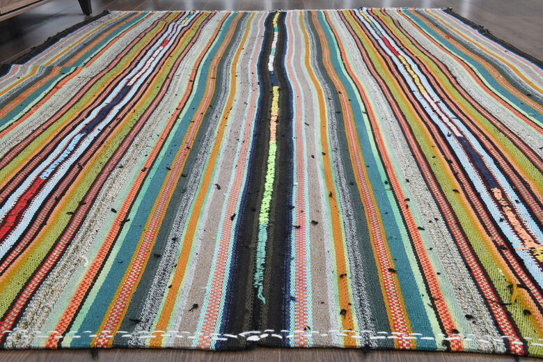 Vintage Handmade Striped Flatweave Carpet