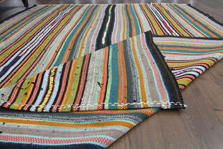 Vintage Handmade Striped Flatweave Carpet - Thumbnail