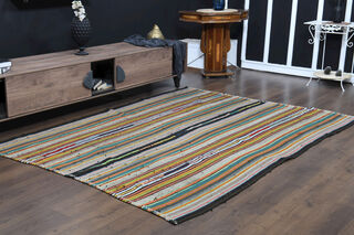 Vintage Handmade Striped Flatweave Carpet - Thumbnail