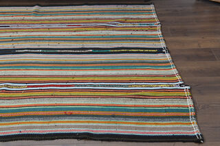 Vintage Handmade Striped Flatweave Carpet - Thumbnail