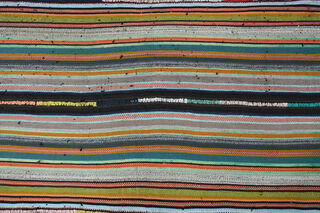 Vintage Handmade Striped Flatweave Carpet - Thumbnail