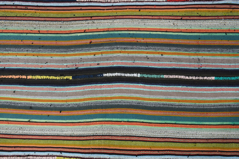 Vintage Handmade Striped Flatweave Carpet
