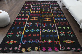 Nomadics Black Ethnic Carpet from 1970's - Thumbnail