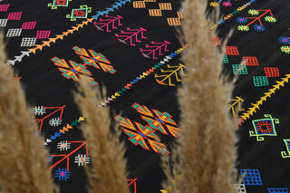 Nomadics Black Ethnic Carpet from 1970's - Thumbnail