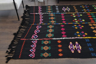 Nomadics Black Ethnic Carpet from 1970's - Thumbnail