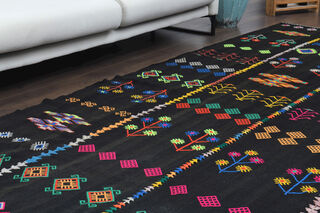 Nomadics Black Ethnic Carpet from 1970's - Thumbnail