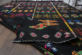 Nomadics Black Ethnic Carpet from 1970's - Thumbnail