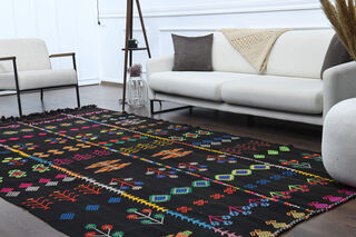 Nomadics Black Ethnic Carpet from 1970's - Thumbnail