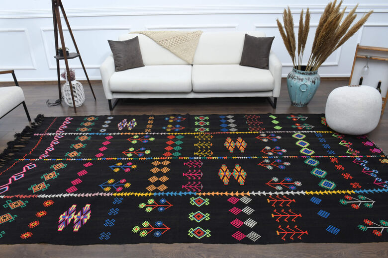 Nomadics Black Ethnic Carpet from 1970's