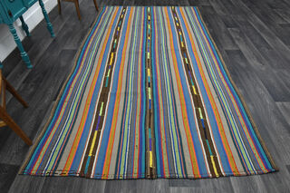 Striped Kilim Vintage Area Rug - Thumbnail