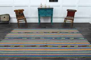 Striped Kilim Vintage Area Rug - Thumbnail