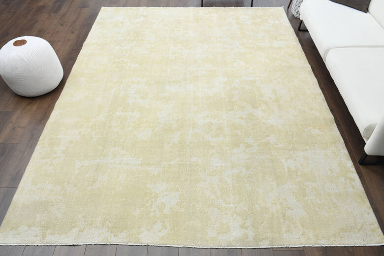 Solid Cream Colored Anatolian Vintage Rug