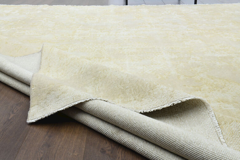 Solid Cream Colored Anatolian Vintage Rug