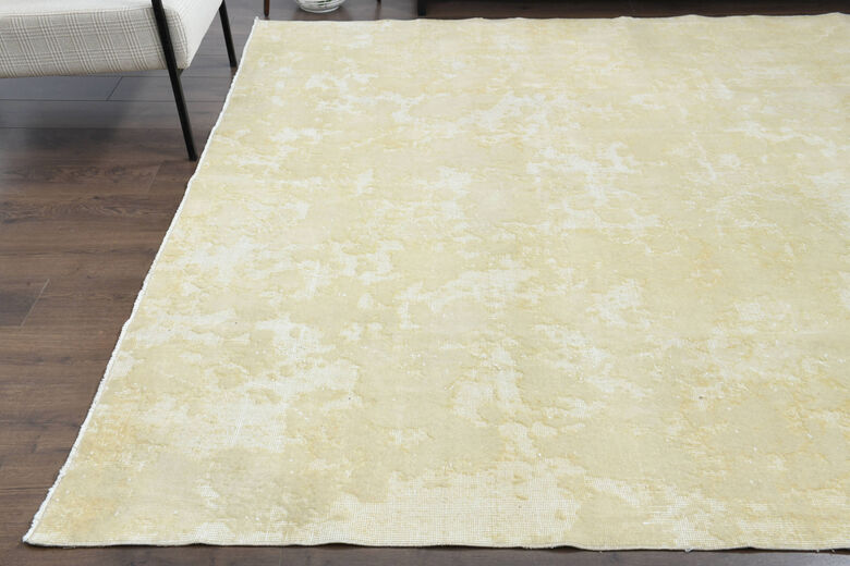 Solid Cream Colored Anatolian Vintage Rug