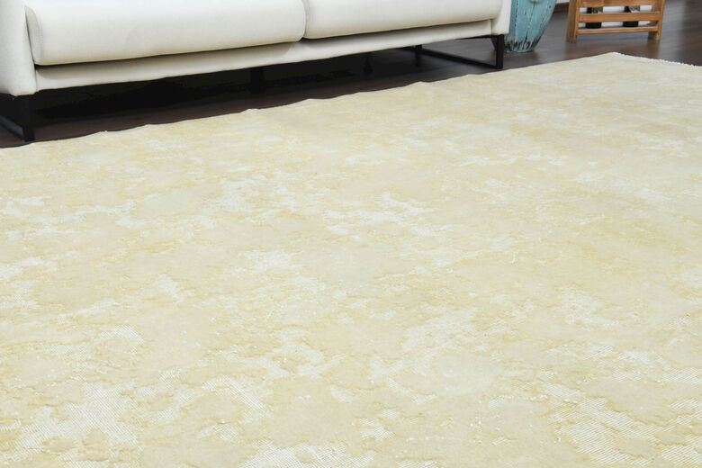 Solid Cream Colored Anatolian Vintage Rug
