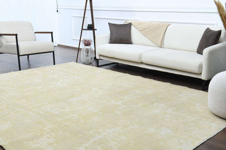 Solid Cream Colored Anatolian Vintage Rug