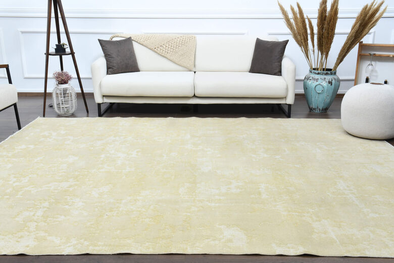 Solid Cream Colored Anatolian Vintage Rug