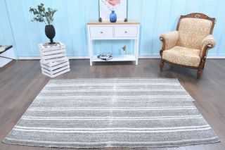 Handmade Vintage Striped Kilim Rug - Thumbnail