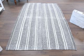 Handmade Vintage Striped Kilim Rug - Thumbnail