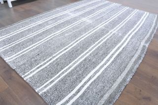 Handmade Vintage Striped Kilim Rug - Thumbnail