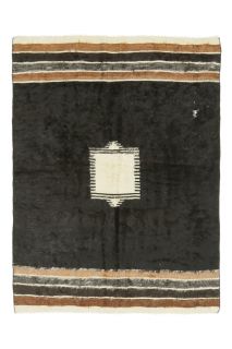 Handmade Vintage Black Flatweave Rug - Thumbnail