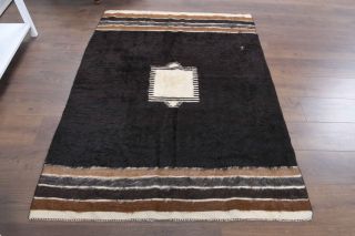 Handmade Vintage Black Flatweave Rug - Thumbnail