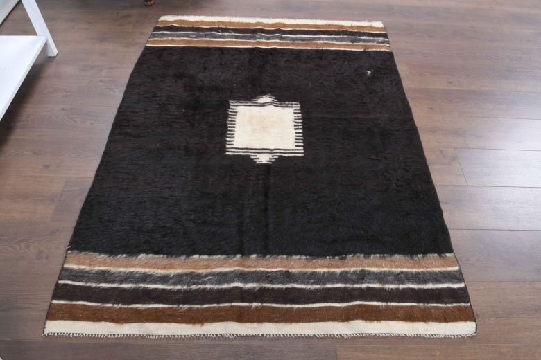 Handmade Vintage Black Flatweave Rug