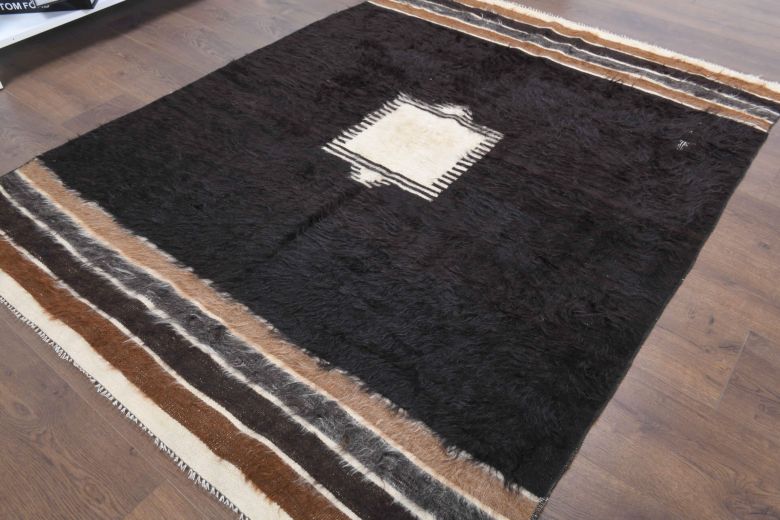 Handmade Vintage Black Flatweave Rug