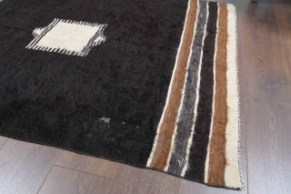 Handmade Vintage Black Flatweave Rug - Thumbnail