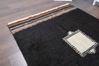 Handmade Vintage Black Flatweave Rug - Thumbnail