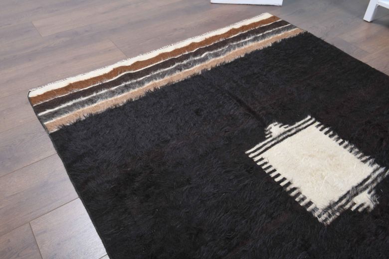 Handmade Vintage Black Flatweave Rug