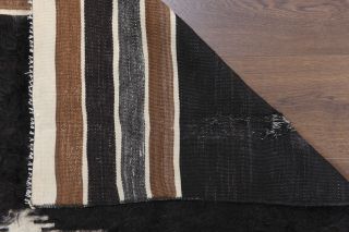 Handmade Vintage Black Flatweave Rug - Thumbnail