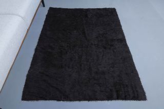 Handmade Vintage Black Kilim Rug - Thumbnail