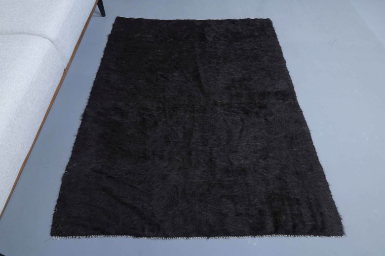 Handmade Vintage Black Kilim Rug