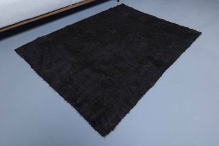 Handmade Vintage Black Kilim Rug - Thumbnail