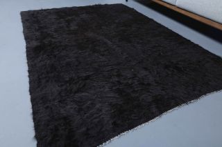 Handmade Vintage Black Kilim Rug - Thumbnail