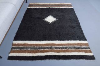 Handmade Vintage Black Rug - Thumbnail