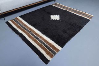 Handmade Vintage Black Rug - Thumbnail