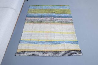 Handmade Vintage Kilim Rug in Pastel Colors - Thumbnail