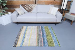 Handmade Vintage Kilim Rug in Pastel Colors - Thumbnail