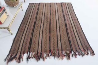 Striped Brown Handmade Vintage Rug - Thumbnail